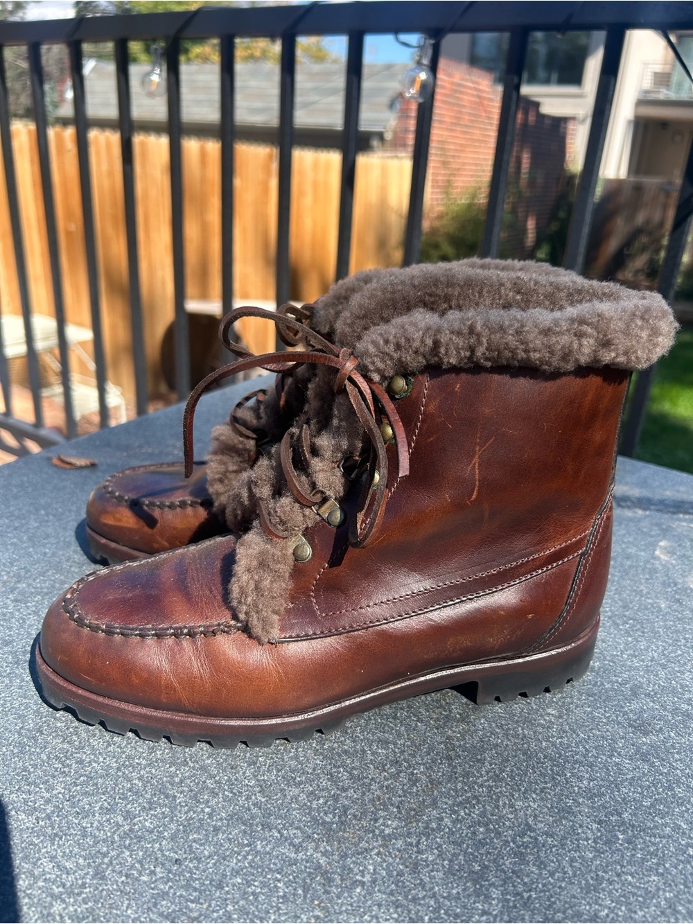 Cole Haan Brown Leather Shearling-Trim Ankle Booties 8.5 narrow